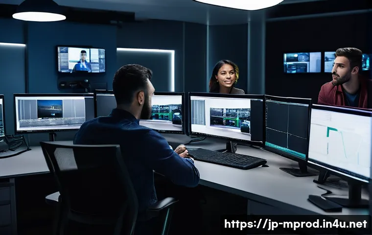 미디어 프로듀서로 일하며 배운 교훈 - A dynamic media production team working collaboratively in a modern studio environment, featuring di...