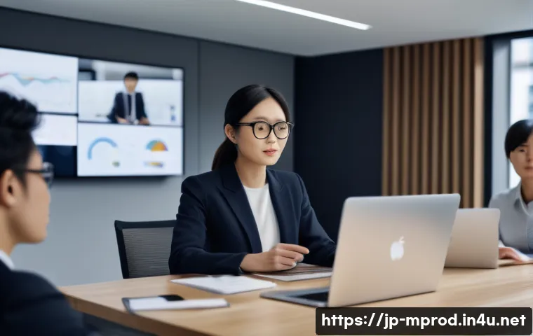 미디어 프로듀서의 커리어 전환 성공 사례 - A modern Japanese media producer woman in her 30s, wearing stylish business casual attire and glasse...