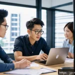 미디어 프로듀서가 자주 겪는 문제와 해결법 - A modern Japanese media production team working intensely in a studio environment, focused on managi...