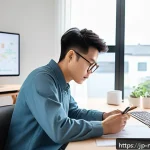 미디어 프로듀서 직무와 관련된 트렌드 - A modern Japanese content creator working in a stylish, minimalistic home studio filled with tech ga...