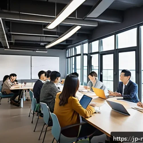 미디어 프로듀서와 팀 협업의 중요성 - A modern Japanese media production team in a bright, open office space, engaged in a lively brainsto...